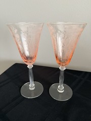 Tiffin Flanders Pink Glass Wine 8 1/4” Set Of 2 Depression Glass