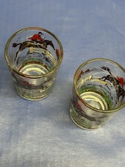 Vintage HAZEL ATLAS Juice Glasses «Fox Hunt» SET Of THREE 3” equestrian