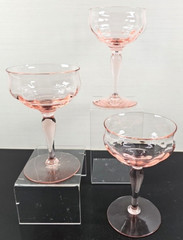 3 Pink Optic Rib Champagne Tall Sherbet Set Depression Elegant Bowl Stemware Lot