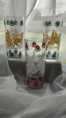 Vintage mid-century highball willuamsvbirh themed embossed press glass glasses
