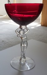 (2) Vintage Nude Stem GOBLET GLASSES Rare Red Excellent Condition