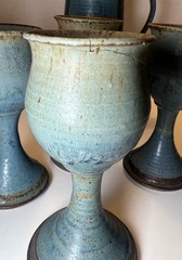 Vintage Hand Thrown Studio Pottery Pitcher and 6 Goblets – Dated 1976