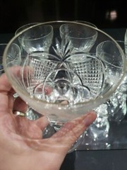 (7) WATER glasses Goblets Crystal, antique cut diamond crosshatch & fans
