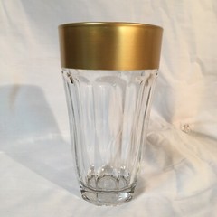 Lot of 6 Vtg MCM Pasabahce PALAKS 10 Panel Tumbler Glass Turkey 12 oz Gold Band