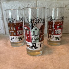 SET OF 3 LIBBEY WINTER VILLAGE SNOW SCENE GLASS TUMBLERS Gold Trim Christmas NWT