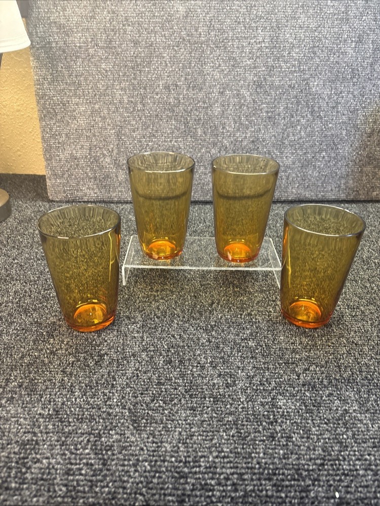 4~Vtg~Vereco France~Amber Glass~8 oz/4-3/4″~Water Glasses~MCM