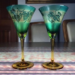 Wine Glass Kiriko Engraved on the glass #28 8.5x17cm/3.34×6.69″ set of 2 Wine