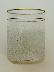 Vintage MCM Rocks Glass 22k Gold Striped Sugar Texture