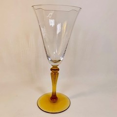 Tiffin-Franciscan Julia Optic Panel Amber Stem Water Goblet Art Deco 7 7/8″