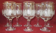 Eight Arby’s Winter Trees Tulip Wine Glasses, Pines by Lynn’s China, Libbey 12oz