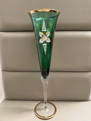Italian Green&Gold Champagne Flutes -Hand-Painted Floral Made in Italy Set Of 6