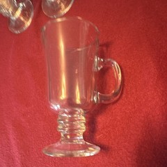 Set of 3 Clear Glass Irish Coffee Glasses, Footed Pedestal Mugs With Handles
