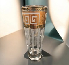 Set of 8 MCM 1960s Culver 22ct Gold Greek Corinthian 22K Hi ball glasses.