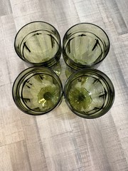Vintage Set of 4 Libbey DuraTuff Gibraltar Olive Green Goblets – 16 oz