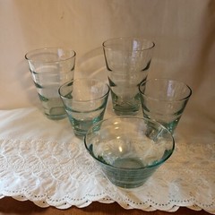 Mixed LOT 6 VTG Libbey Saturn Optic Aqua Ripple Cooler/Tumblers & Bowl