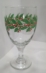 Set of 7 Libbey Christmas Holiday Holly Iced Tea Glasses Stemware Goblets