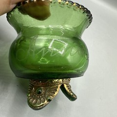 EAPG Colorado Green Footed Cup Punch Bowl Engraved Annie Irene 1910 Gold Rim