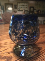 Hand Blown Heavy Mexican Blue Spotted Glass Brandy Snifter 5 & 1/2″ Tall 24 Oz