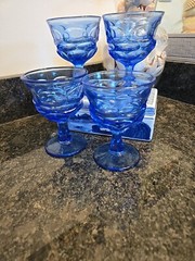 4FOSTORIA GLASS BLUE ARGUS Sherbert Henry Ford Museum Set Of 4~ 5″