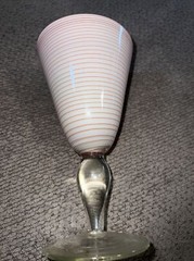White With Red Striped Murano Handblown Goblet Wine Glasses