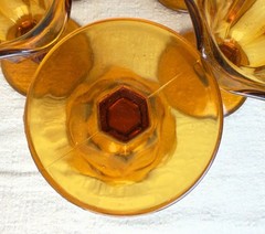 Vintage Amber Glass Dessert Cups Set 5 Pedestal Ruffled Edge Sundae Parfait