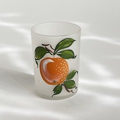 Vintage Hazel Atlas Frosted Juice Tumbler Hand Painted Oranges Boho 70’s Charm