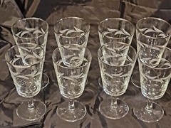 8 Cristal D Arques etched laurel leaf wine/ water goblets platinum rim MCM