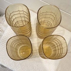 Anchor Hocking Amber Waffle/Grid Pattern Square Tumbler Glasses Set of 4