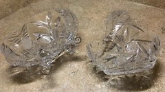 Vintage Heavy Cut Crystal Glass Dish Foot Bowl , Basket – Lot Of 2
