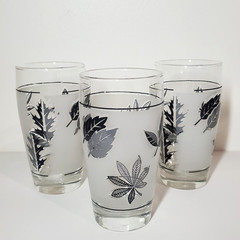 Vintage MCM 1960’s Set Of 3 Libbey 5.25” Silver Leaf Frosted 12oz Glass Tumblers