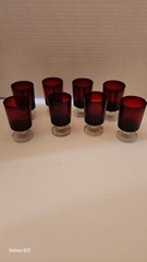 8 Excellent Arcoroc France 1 1/2oz Ruby Red Clear Stem Glasses!