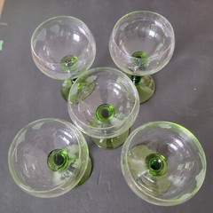 Vtg x5 avail WINE GOBLETS Green Ball Stem Glasses Grapes Etched Hand-Blown