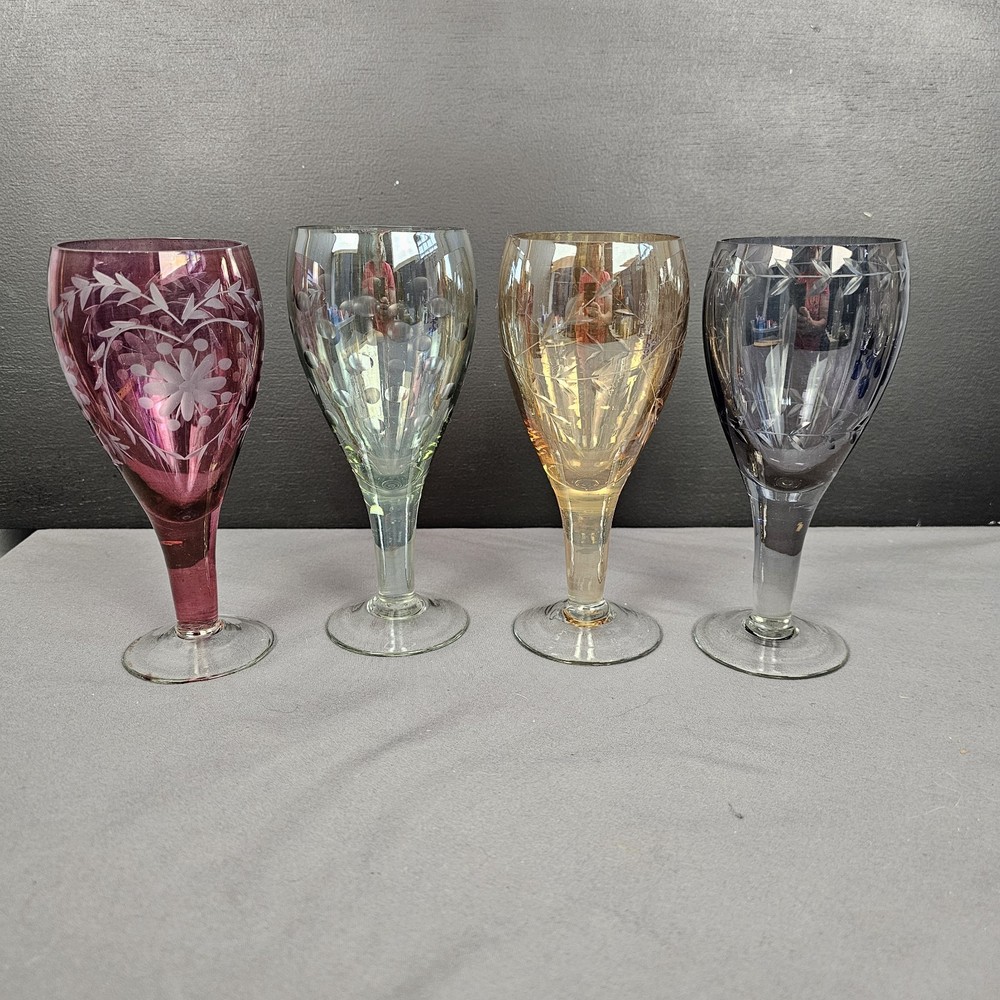 Bohemian Cut to Clear Set of 4 Cocktail Glasses Czech 6.5″, 4 colors, 8oz.