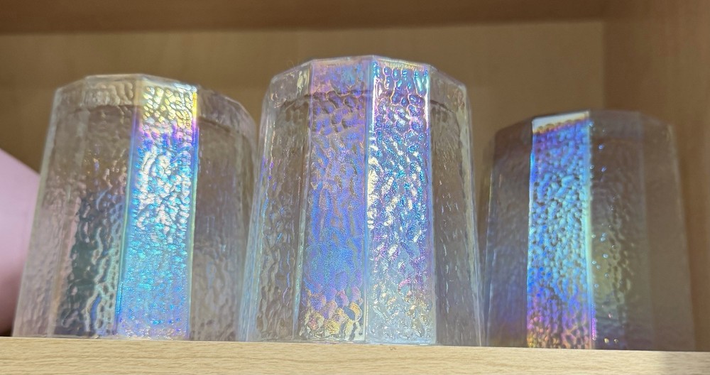 Set of 4 Vintage Federal Glass «Moon-Glow» Iridescent Tumblers