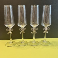 Champagne Flutes With Pink Bow Set Of Four