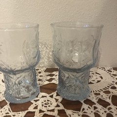 Set of 2 Vintage Libbey Light Blue Country Garden Daisy 4″ Juice Glasses MCM