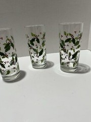 Set of 3 Libbey Tumbler Glasses Holly Berry Holiday 12 oz NEW with Tags