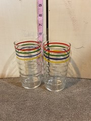 Set Of 2 Vintage Fiesta Mambo Rainbow Striped glasses- 12 ounces Unmarked