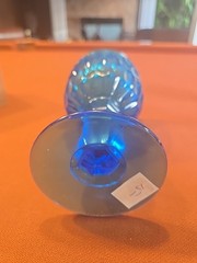 5)Fenton Colonial Thumbprint Blue Goblet Water Glass 12 Ounces 6.5″.