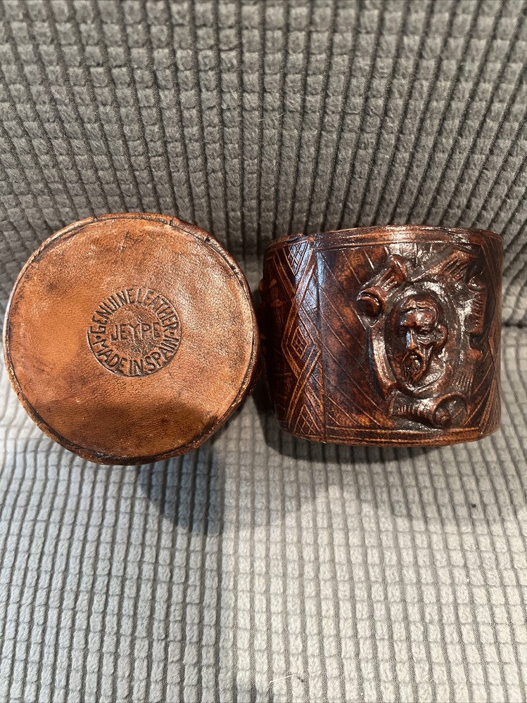 Jeype *Set Of 2* Stamped Authentic Genuine Leather Glass Sleeve- Made In Spain