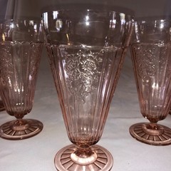 Pink depression glass Mayfair Open Rose Footed Iced Tea Goblets Tumbler Set of 5