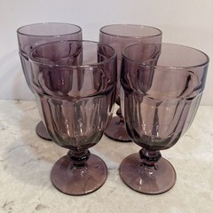 VTG Set of 4 Libbey Duratuff Gibraltar Amethyst Purple Iced Tea Water Goblets