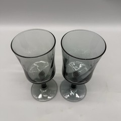 Pair Vintage Libbey Blue/Gray Optic Swirl Smoke Water Goblets Wine 6.5″