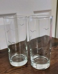 SET OF TWO 12oz. ETCHED DRINKING GLASSES «FLYING BIRDS» NEW OPEN BOX