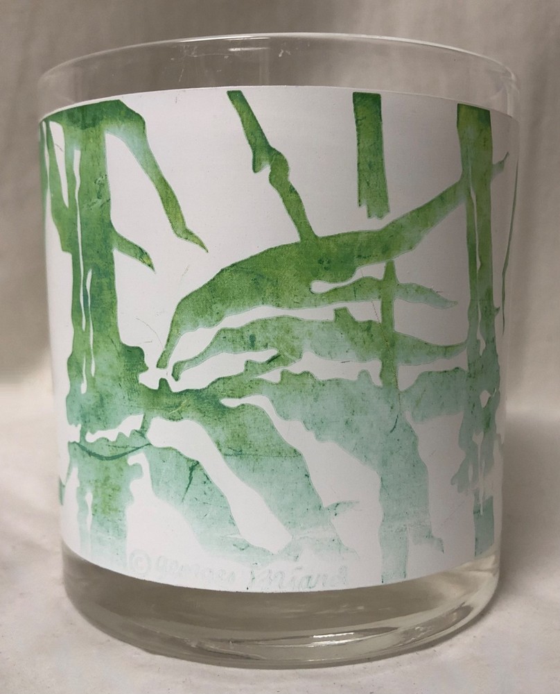 GEORGES BRIARD VNTG BAMBOO SIGNED MCM GREEN & WHITE DOUBLE OLD FASHIONED GLASSES