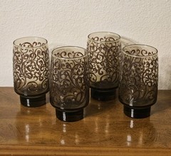 Libbey Glass 5.5″ Prado Brown Scroll Tawny Brown Glass 16 oz Tumblers SET OF 4