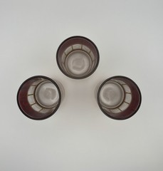 Set of 12 Vintage Glasses, Colorful 1980s Gilded Glassware, Crown Korea. 3.2”