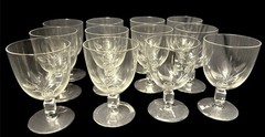 Set of 11 Vintage Reizart Crystal Water Glasses Cube Stem Etched Wheat Pattern