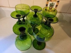 Vintage Set Of 8 Indiana Glass Avacado Green Margaritta 16oz Goblets Pre-owned