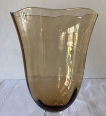 5 Crystal Goblets, Amber Color , Wavy , Scalloped Rim, 8.5”